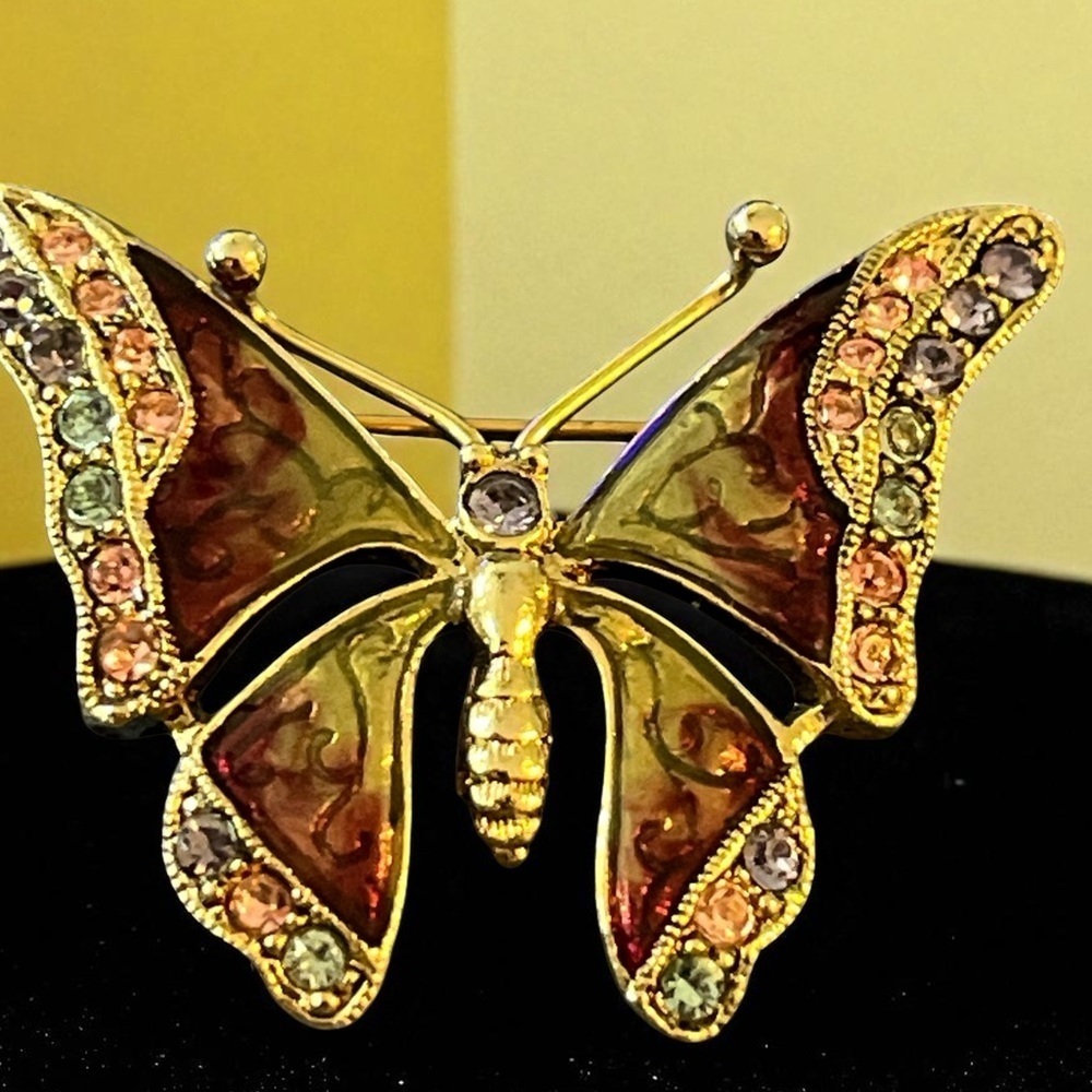 Vintage Liz Claiborne Butterfly Brooch with Multicolor Accents
